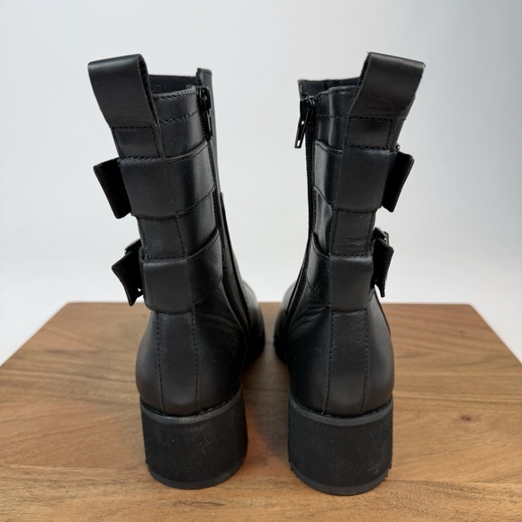 New Womens Munro Black Milled Calf Leather Comfort Moto Biker Boots Size 7.5 N - Picture 4 of 8